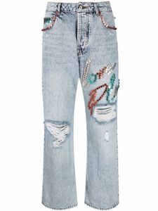 Philipp Plein jean ample à détails de clous - Bleu