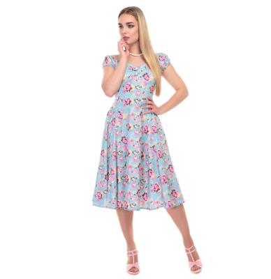Dolores Peony Floral Doll Dress Blue-32 (NL)/ 6 (UK) | 50% korting