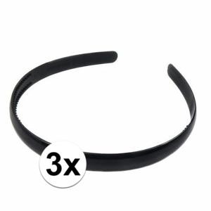 Haarband - 3x - zwart - 1 cm breed - kunststof - meisjes/dames - diadeem