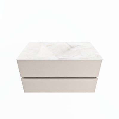 MONDIAZ VICA-DLUX 90cm badmeubel onderkast Linen 2 lades. Inbouw wastafel CLOUD midden zonder kraangat, kleur Ostra.