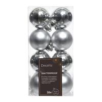 Decoris kleine kerstballen - 16x st - zilver - 4 cm - kunststof - onbreekbare kerstballen