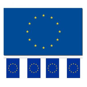 Bellatio Decorations - Vlaggen versiering set - Europa - Vlag 90 x 150 cm en vlaggenlijn 3 meter