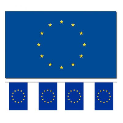 Bellatio Decorations - Vlaggen versiering set - Europa - Vlag 90 x 150 cm en vlaggenlijn 3 meter