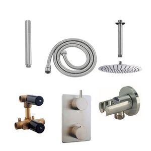 Thermostatisch Inbouwdoucheset Aqua Splash Plafonduitloop Rond 20 cm Geborsteld RVS Aqua Splash