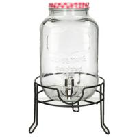 Limonade/drankdispenser op verhoger - rood/wit geblokte dop - 4 liter - glas - H37 x B19 cm