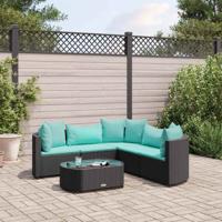 6-delige Loungeset met kussens poly rattan zwart