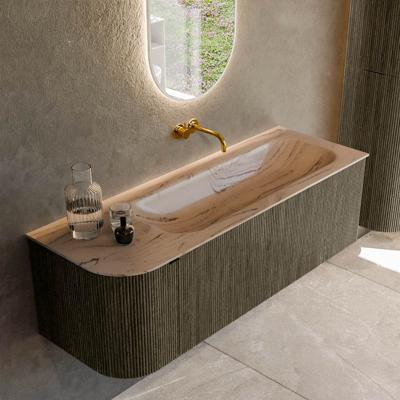 Badmeubel Mondiaz Kurve-Dlux | 135 cm | Meubelkleur Shadow | Wastafelkleur Arena | Solid surface | Wasbak rechter zijde spoelbak | Zonder kraangat(en)