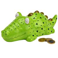Spaarpot krokodil - voor kinderen - keramiek - grijs - 16 x 12 x 10 cm - geld sparen