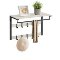 Wandkapstok met plank en 10 afneembare haken, Vintagewit + Zwart / 30 x 65 x 42 cm