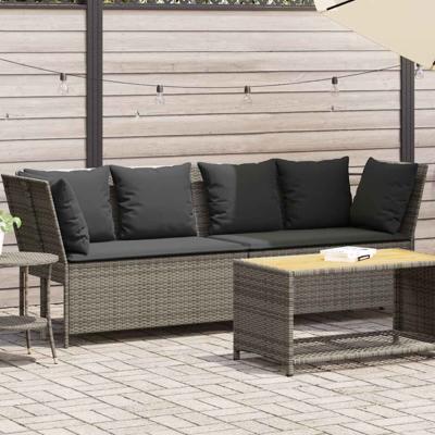 Tuinbank met kussens poly rattan grijs
