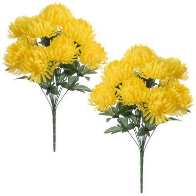 Kunstbloemen boeket crysanten met bladgroen - 2x - geel - H45 cm - Sierbloemen Kunstbloemen boeket crysanten met bladgroen - 2x - geel - H45 cm - Sierbloemen