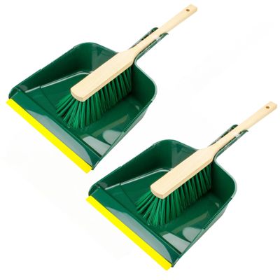 Set van 2x stuks kunststof stoffer en blik groen/geel met lange steel voor buiten Set van 2x stuks kunststof stoffer en blik groen/geel met lange steel voor buiten