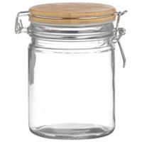 Voorraadpot/bewaarpot - 700 ml - glas - met beugelsluiting - bamboe deksel