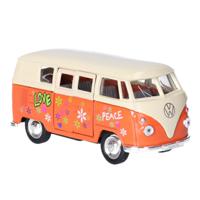 Speelgoed Volkswagen hippiebus T1 - oranje - met print - 11 cm - retro design