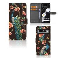 Google Pixel 7 Pro | Telefoonhoesje | Met pasjeshouder | Pauw met Bloemen
