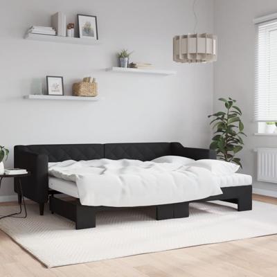 Slaapbank met onderschuifbed en matrassen 80x200 cm stof zwart