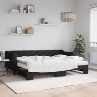 Slaapbank met onderschuifbed en matrassen 80x200 cm stof zwart