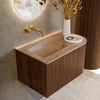 Badmeubel Mondiaz Kurve-Dlux | 75 cm | Meubelkleur Walnut | Wastafelkleur Saba | Solid surface | Wasbak linker zijde spoelbak | Zonder kraangat(en) Badmeubel Mondiaz Kurve-Dlux | 75 cm | Meubelkleur Walnut | Wastafelkleur Saba | Solid surface | Wasbak linker zijde spoelbak | Zonder kraangat(en)