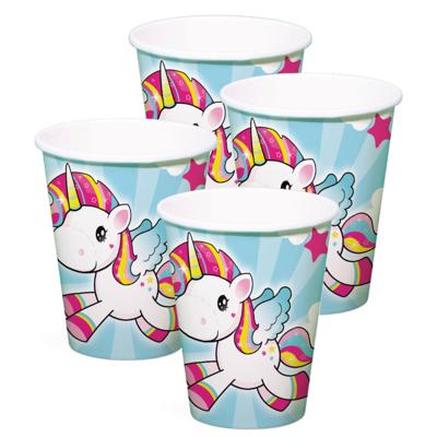 Feest/verjaardag bekertjes - 8x stuks - eenhoorn thema - karton - 250 ml