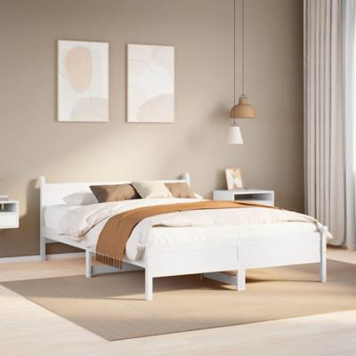 Bedframe zonder matras massief grenenhout wit 140x200 cm