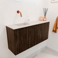 Toiletmeubel Mondiaz Joya Dlux | 91.6 cm | Meubelkleur Walnut | Faye wastafel Meli Wasbak Links | Zonder kraangat(en)