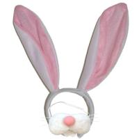 Paashaas/konijn oren - diadeem roze/wit - met tandjes/snuit - voor volwassenen - verkleed set