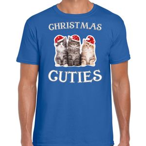 Kitten Kerst t-shirt / outfit Christmas cuties blauw voor heren