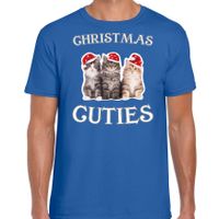 Kitten Kerst t-shirt / outfit Christmas cuties blauw voor heren - thumbnail