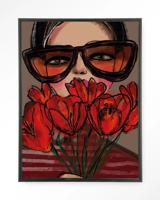 Urban Cotton Wandkleed 'Poppy' 145 x 190cm in Floating Frame - black