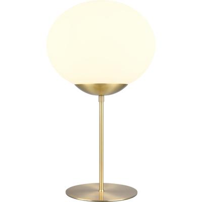 LED Tafellamp - Tafelverlichting - Trion Otmen - E27 Fitting - Rond - Wit Glas - Messing Mat - Metaal
