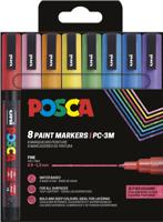 Uni POSCA paintmarker PC-3ML, 1,5 mm, glitter, etui van 8 stuks in geassorteerde kleuren