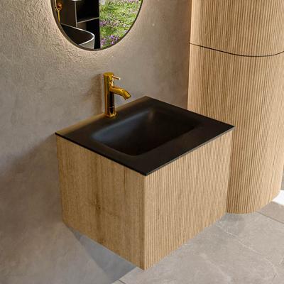 Badmeubel Mondiaz Kurve | 50 cm | Meubelkleur Oak | Wastafelkleur Urban | Midden spoelbak | 1 kraangat