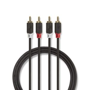 Stereo audiokabel | 2x RCA male - 2x RCA male | 5,0 m | Antraciet