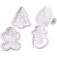 Creativ Company Uitsteekvormen met stempel, kerstboom, sneeuwpop, koekeman, kerstbal, h: 5 cm, wit, 4 stuk/ 1 doos