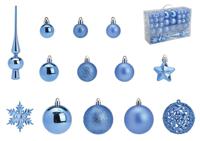 G. Wurm kerstballen en piek - 111-delig - 3, 4, 6 cm -blauw -kunststof - Kerstbal - thumbnail