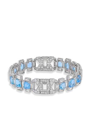 Pragnell Vintage bracelet French Art Deco en platine serti de diamants et d'aigue-marine - Argent