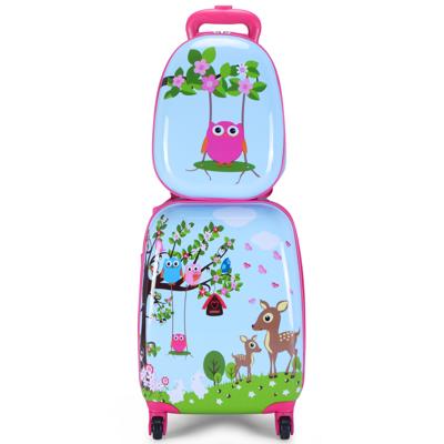 Tweedelige Kofferset voor Kinderen Trolley Koffer met een Schattig Patroon Roze + Blauw