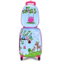 Tweedelige Kofferset voor Kinderen Trolley Koffer met een Schattig Patroon Roze + Blauw