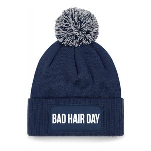 Bad hair day muts met pompon unisex one size - Navy One size  -