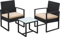 PE polyrotan tuinmeubelset met tafel en 2 stoelen, Zwart + beige