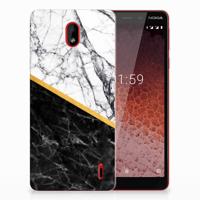 Nokia 1 Plus | TPU | Siliconen hoesje | Marmer Wit Zwart - Origineel Cadeau Man