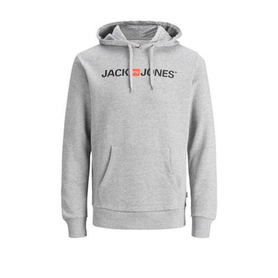 JACK & JONES ESSENTIALS hoodie JJECORP met logo grijs melange