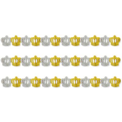 Set van 3x stuks kronen feestslinger goud/zilver 3 meter