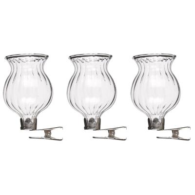 Mica Decorations - 3x Vaasjes transparant glas met clip - 6 x 4 cm - Vaas met bevestigingsclip