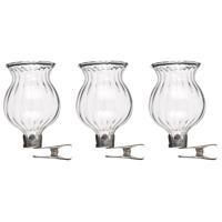 Mica Decorations - 3x Vaasjes transparant glas met clip - 6 x 4 cm - Vaas met bevestigingsclip