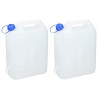 Jerrycan voor water - 2x - 20 liter - Kunststof - met kraantje en dop - thumbnail