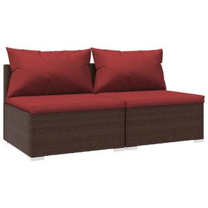 vidaXL 2-delige Loungeset met kussens poly rattan bruin