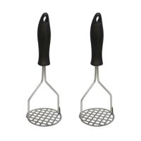 Aardappelstamper/pureestamper - 2x - kunststof/metaal - keuken gerei - 23 cm