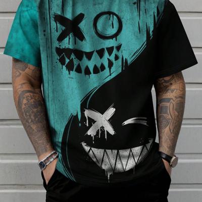 Men's Plus Size Graphic Print T-Shirt - Loose Fit Colorblock Tee Blue / 3XL