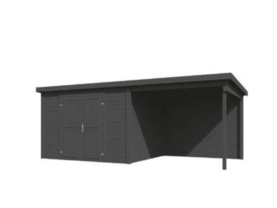 Blokhut met overkapping Kjeld 550x250 Carbon Grey - Outdoor life